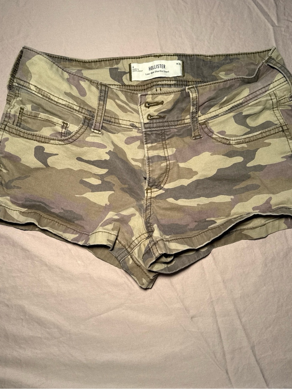 Hollister Women's Camo Low-Rise Jean Shorts - Green, Tan, Brown